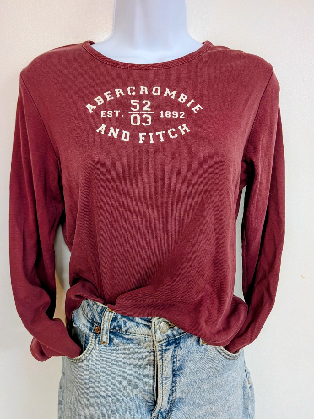 Abercrombie & Fitch Y2K Kids Long Sleeve Crewneck Sweater - Burgundy